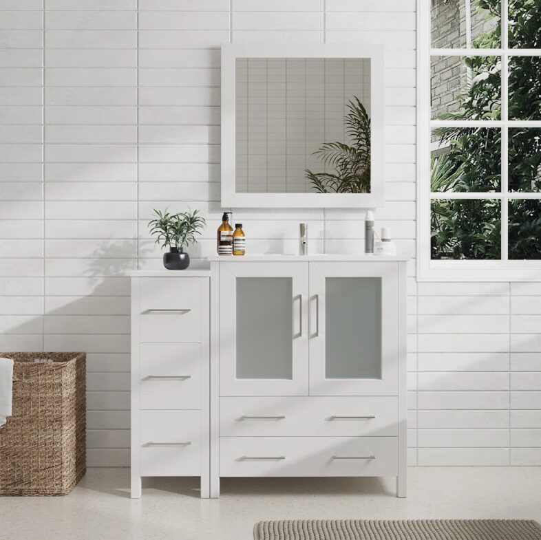 8 Clean White Contemporary Vanity Cabinet Set for Coastal, Farmhouse & Neutral Bath Remodel