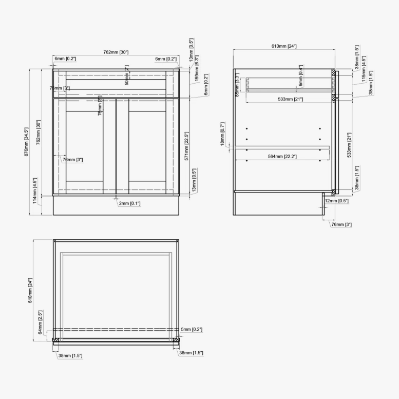8 Modern Light Gray Shaker Base Cabinet for Custom Countertop Kitchen & Bath Remodel