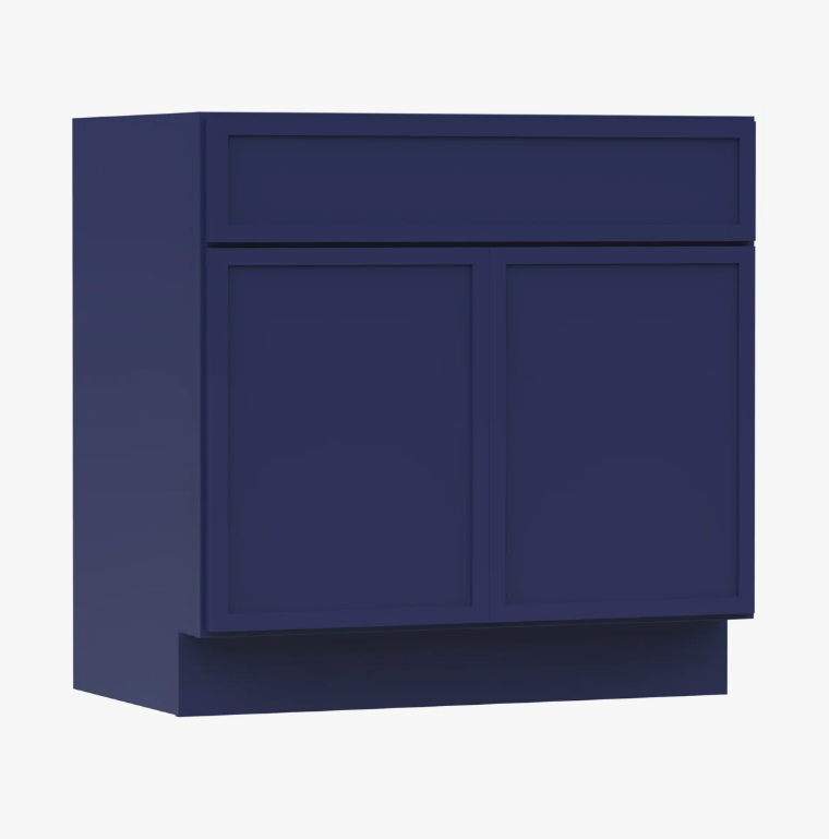Modern Navy Shaker Vanity Base Cabinet for Custom Countertop Bathroom Remodel Projects
