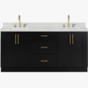 72 Inch Matte Black Shaker Double Undermount Sink Bathroom Vanity, White Marble Vein Quartz Top & Brushed Gold Hardware