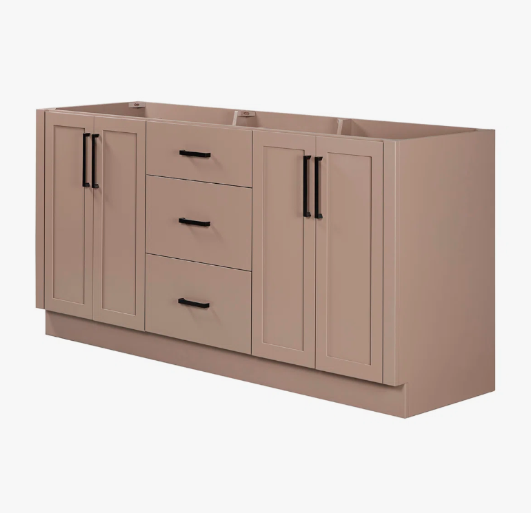 72 Inch Dusty Pink Shaker Double Undermount Sink Bathroom Vanity, White Quartz Countertop & Matte Black Hardware