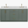 8 72 Inch Sage Green Shaker Double Undermount Sink Bathroom Vanity, White Quartz Countertop & Brushed Gold Hardware