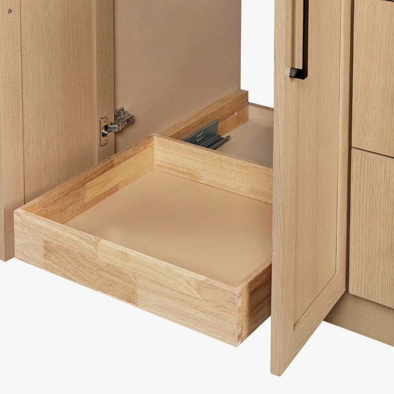 72 Inch Natural Oak Shaker Double Undermount Sink Bathroom Vanity, White Quartz Countertop & Matte Black Hardware
