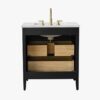 Modern Fluted Bathroom Vanity with Gold Handles & Marble Top