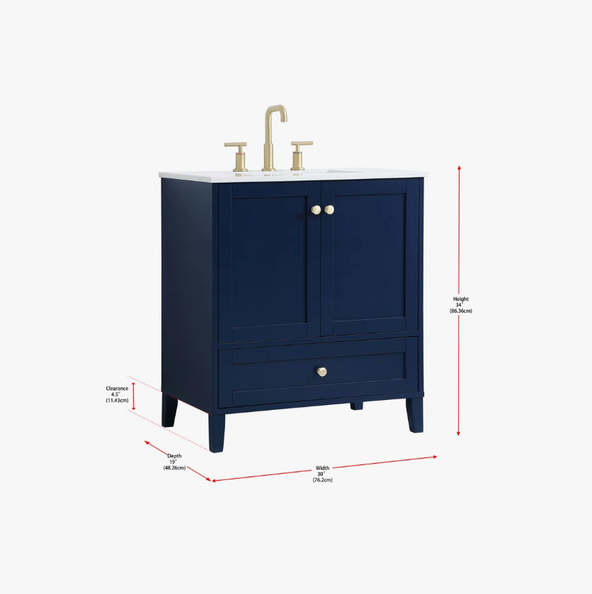 8 Farmhouse Navy Single Sink Vanity Cabinet with Storage Drawer & Soft Close Doors