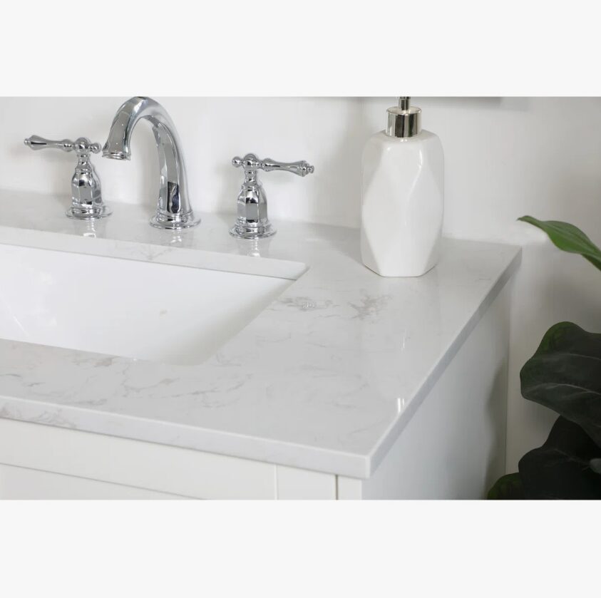 Transitional White Shaker Bathroom Vanity with Nickel Knobs & Undermount Sink