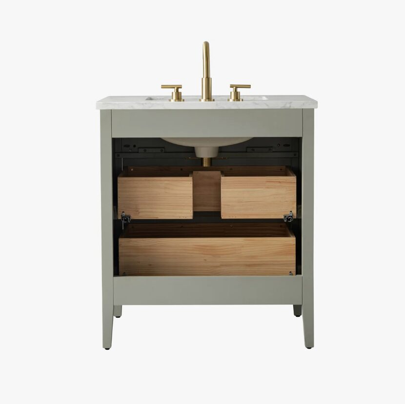 8 Soft Sage Reeded Bathroom Vanity with Brushed Gold Hardware