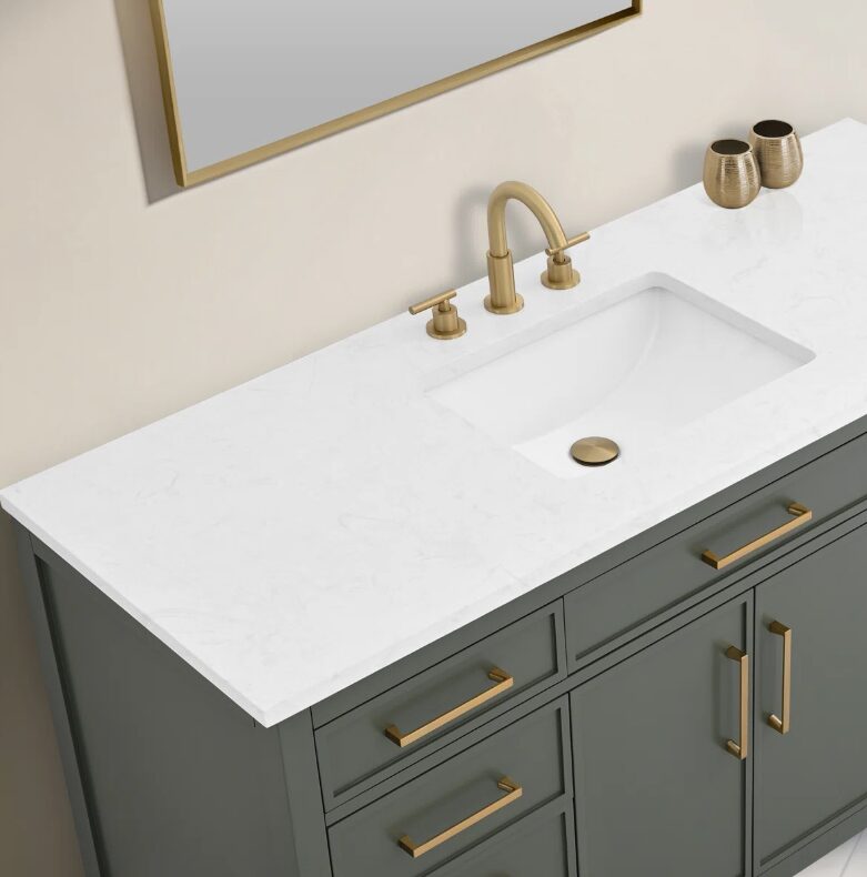 60" Muted Green Wood Single Vanity for Contemporary & Farmhouse Master Bath Remodel