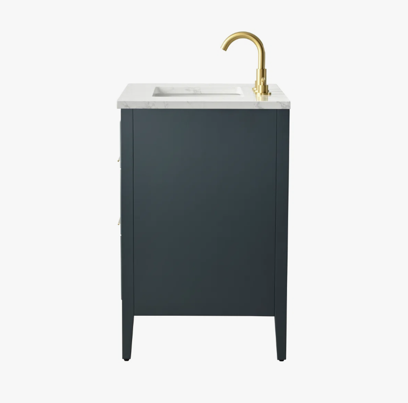 Contemporary Dark Blue Fluted Vanity with Undermount Sink