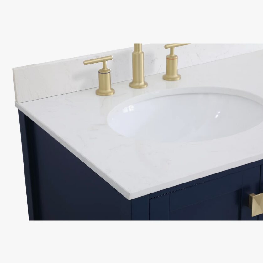Navy Shaker Bathroom Vanity with 5 Storage Drawers & Double Doors