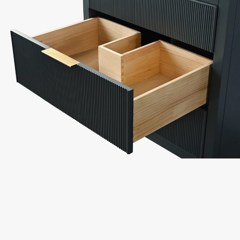 Contemporary Dark Blue Fluted Vanity with Undermount Sink