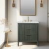 Farmhouse Dark Olive Fluted Vanity for Small Bathroom