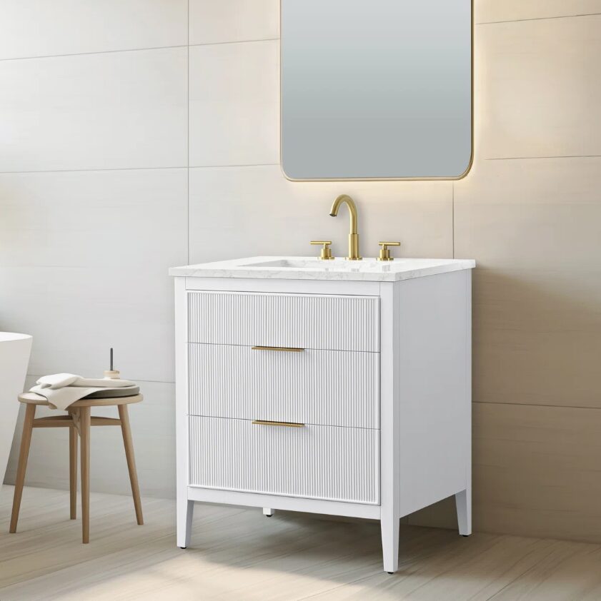 9 Coastal Bright White Fluted Vanity for Small Bathrooms