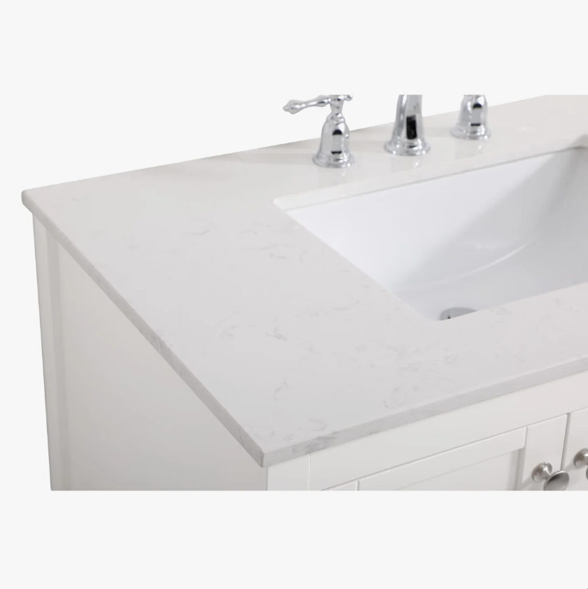 9 36 Inch White Shaker Farmhouse Freestanding Bathroom Vanity with Marble Top & Slatted Shelf