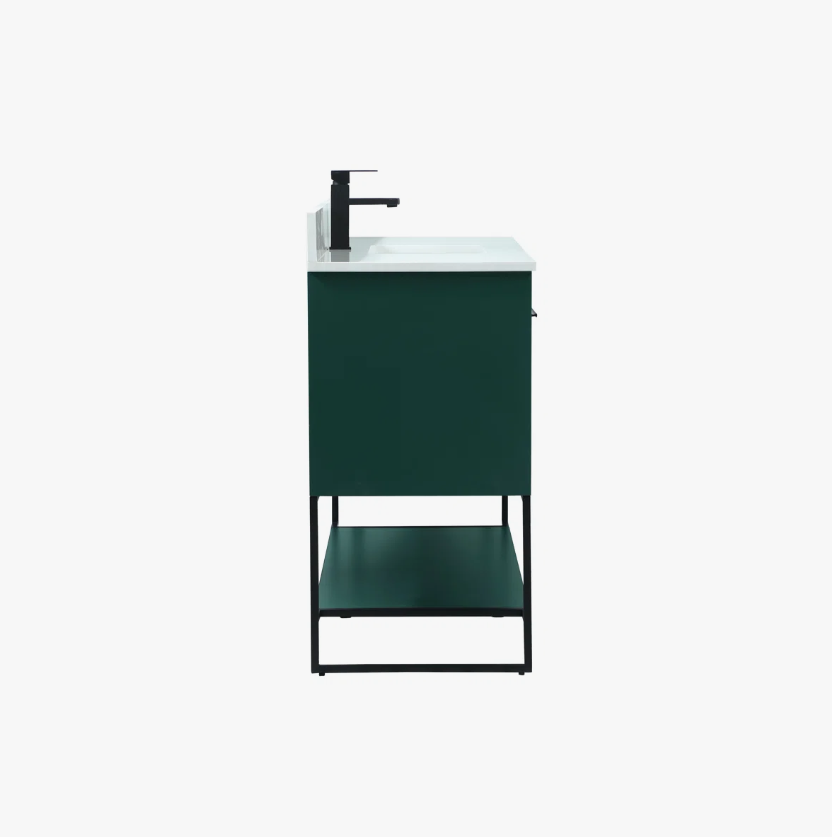 9 Emerald Green 3-Door Single Sink Vanity Cabinet with Matte Black Metal Frame
