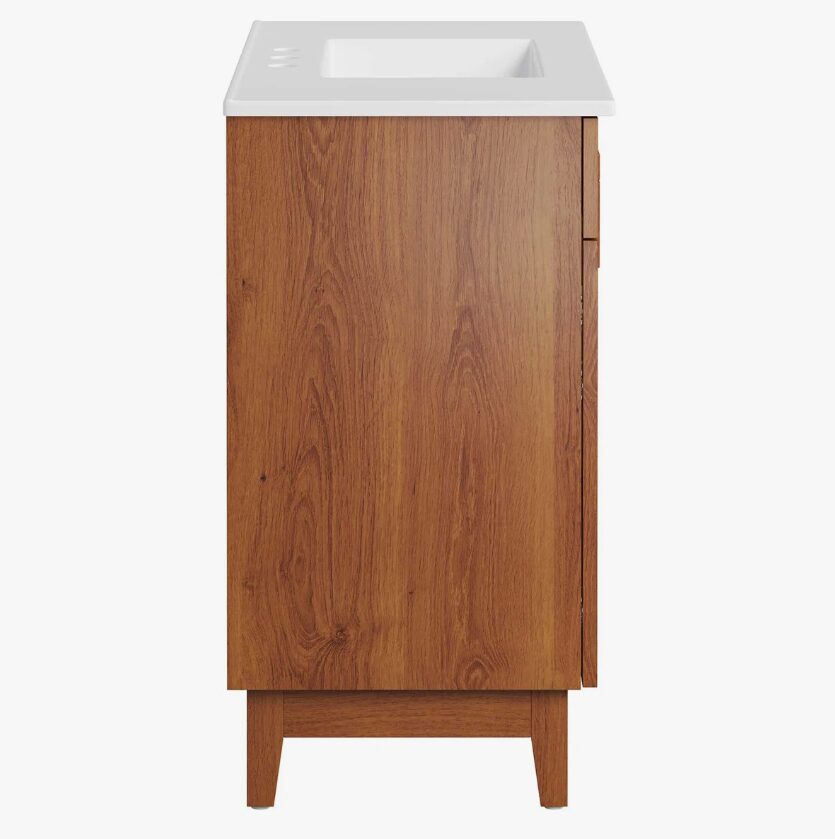 Mid-Century Walnut Single Sink Vanity Cabinet with 2 Doors & Dual Top Drawers