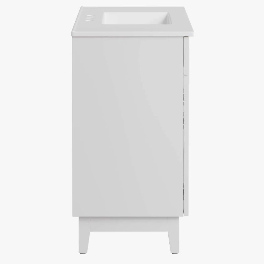 Minimalist White Single Sink Vanity Cabinet with 2 Doors & Dual Top Storage Drawers
