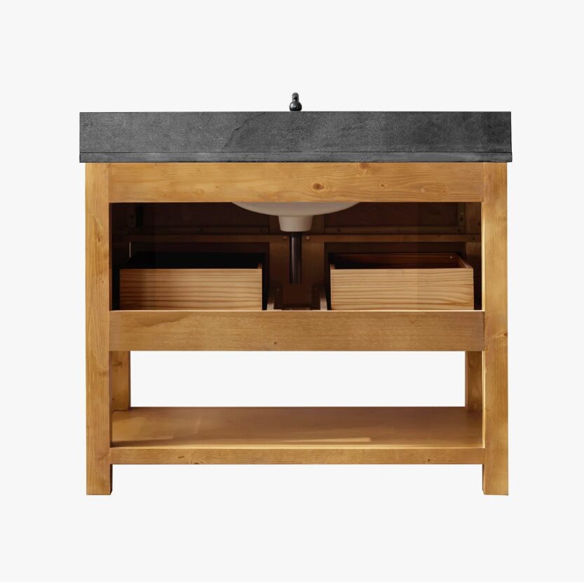 Rustic Pine Freestanding Single Sink Vanity with Open Storage Shelf