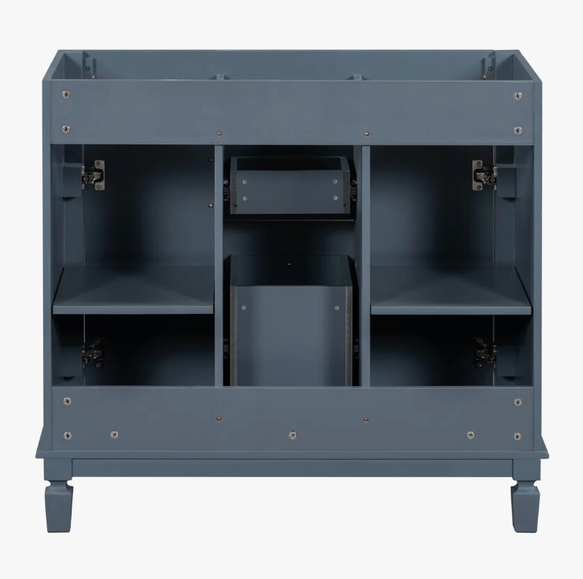 9 Farmhouse Blue Freestanding Vanity Base with Raised Panel Doors & Decorative Legs