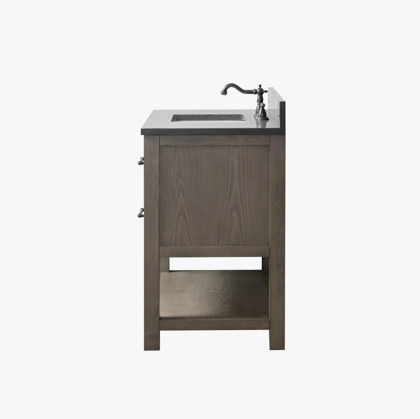 9 Rustic Gray Freestanding Single Sink Vanity with Open Towel Storage Shelf