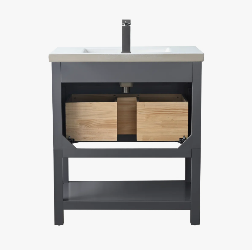 9 Minimalist Dark Grey All-in-One Bathroom Vanity Cabinet with Open Storage