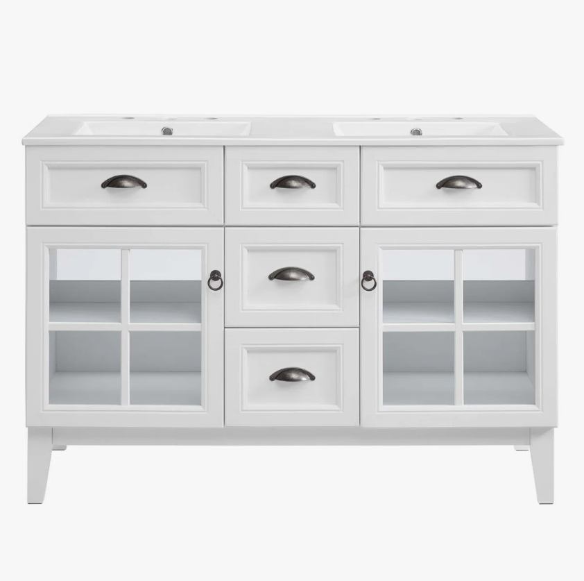 9 Traditional White Double Vanity with Integrated White Solid Surface Countertop
