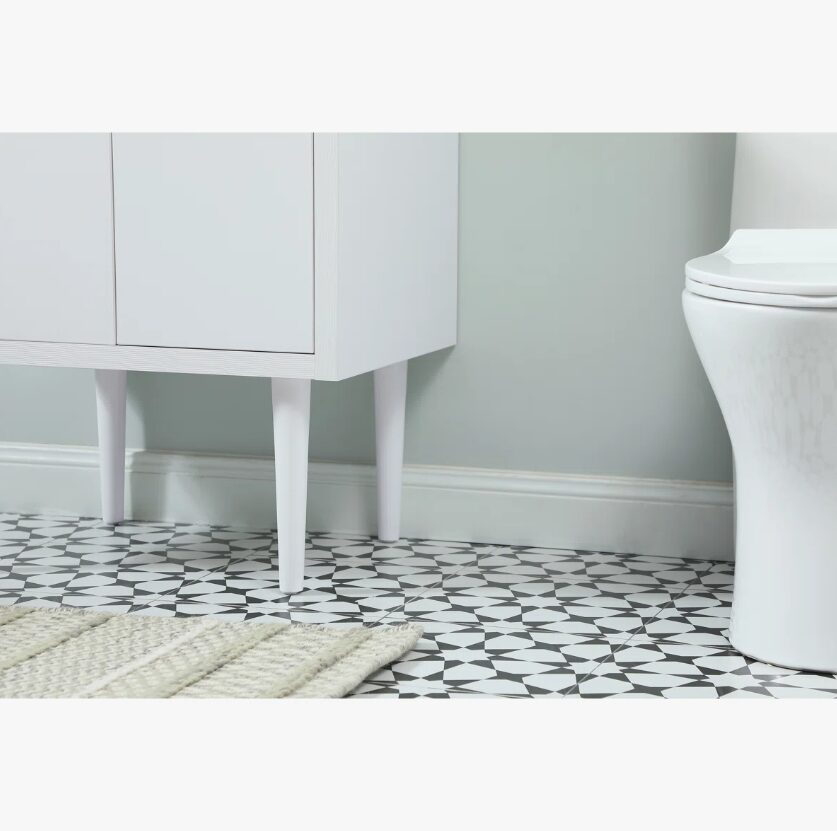 9 24 Inch White Mid-Century Single Sink Bathroom Vanity with White Quartz Top