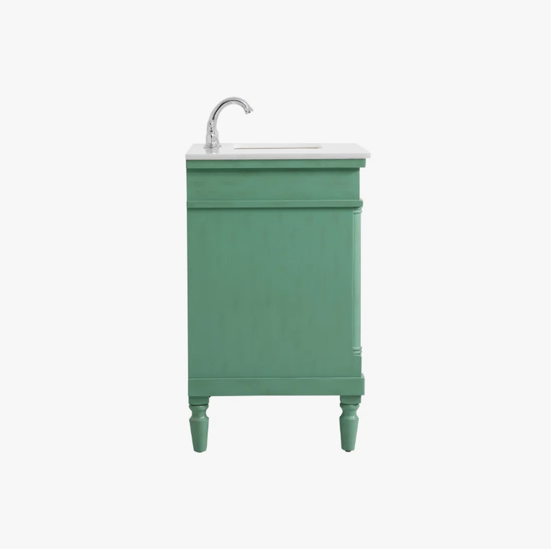 9 36 Inch Sage Green Traditional Single Sink Bathroom Vanity with White Quartz Top