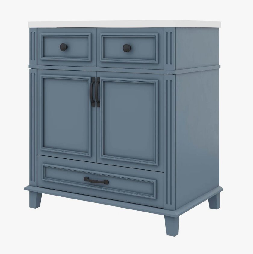 9 Modern Navy Blue Bathroom Vanity Cabinet with Soft Close Doors & Multi Drawer Storage