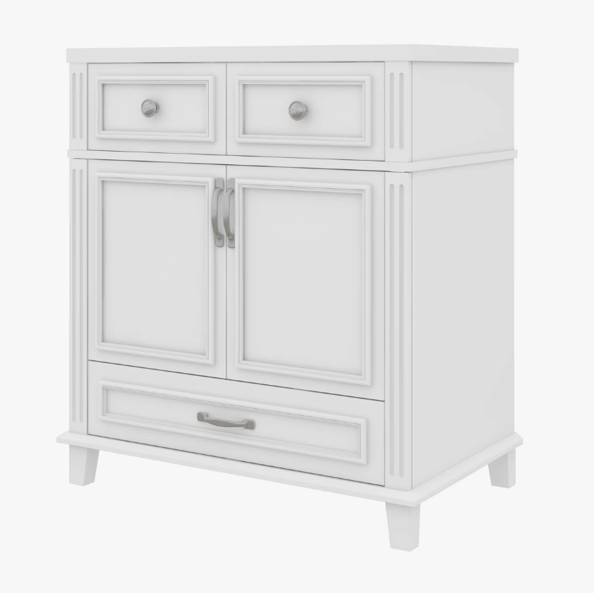 9 30 Inch White Shaker Freestanding Bathroom Vanity with Integrated Ceramic Sink & Large Storage Drawer