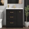 9 30" Black Vanity Cabinet with White Sink & Gold Hardware