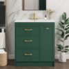 9 30" Dark Green Vanity with White Sink & Gold Hardware