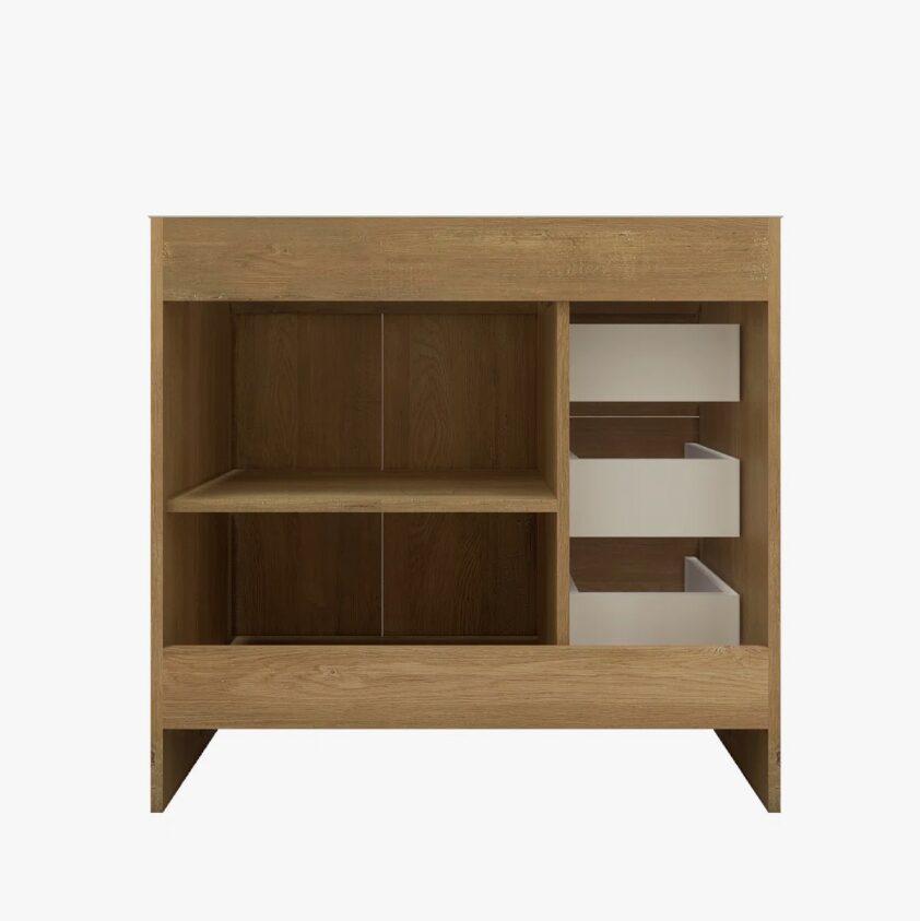 9 Modern Freestanding Oak Bathroom Vanity with 3 Drawers & Double Storage Doors