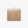 9 Wall Mount Light Wood Bathroom Vanity with Integrated White Solid Surface Sink Top