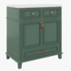 30 Inch Vintage Green Recessed Panel Single Sink Bathroom Vanity with Gold Hardware, 3 Storage Drawers & Double Doors