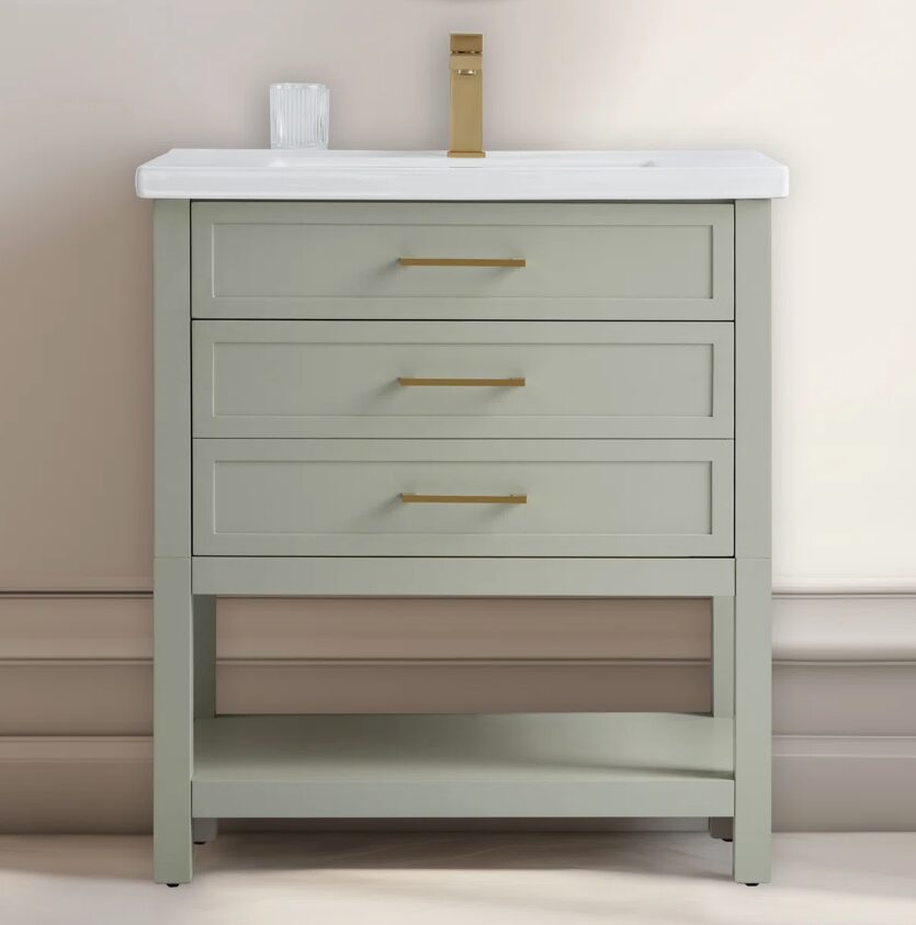 9 Minimalist Light Sage All-in-One Bathroom Vanity with Integrated Ceramic Sink