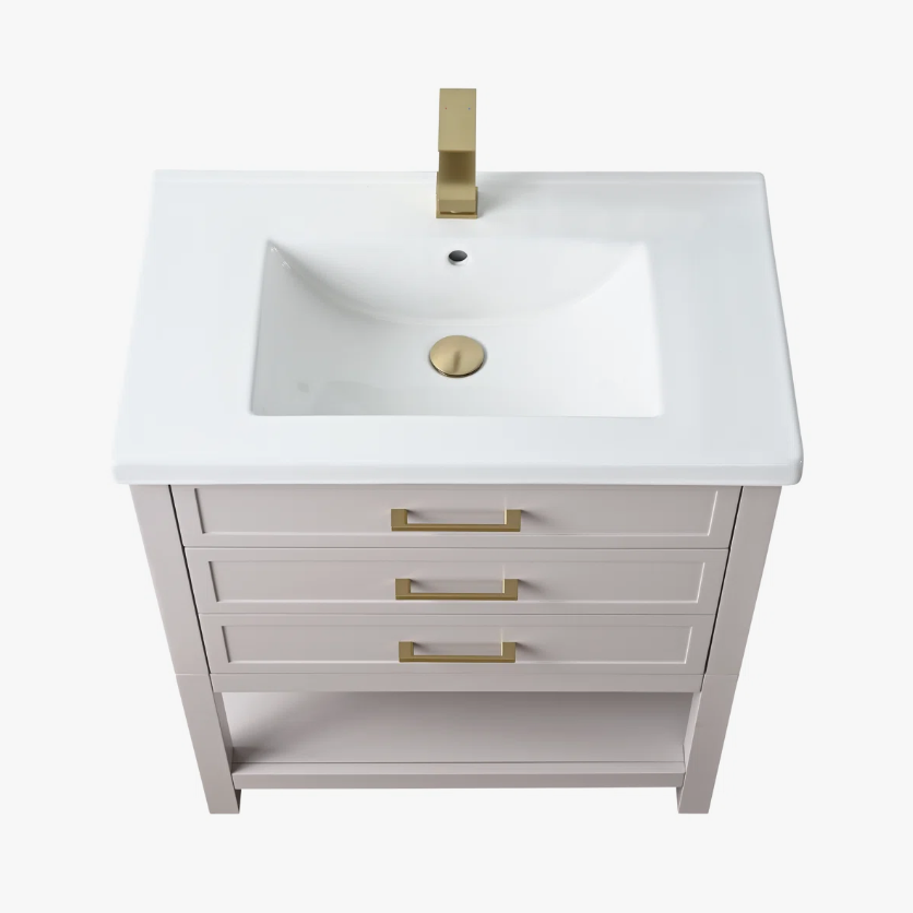 9 Compact Light Gray Single Sink Vanity for Small Guest Bathrooms