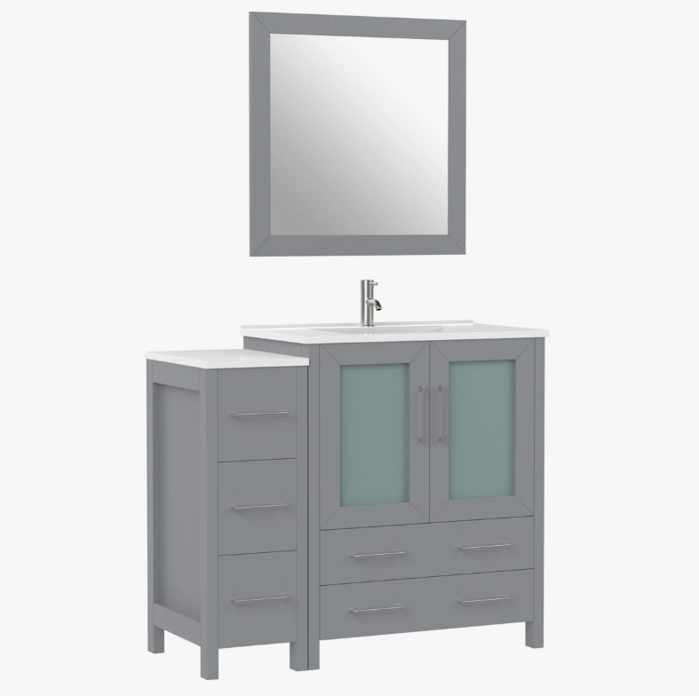 9 Freestanding Gray Vanity Combo with 5 Soft Close Drawers & Brushed Nickel Pull Handles