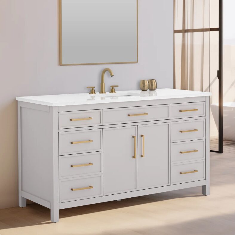 60" Off White Wood Double Sink Vanity for Luxury Master Bathroom Remodel