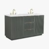 9 60 Inch Sage Green Fluted Double Undermount Sink Bathroom Vanity, White Quartz Countertop & Brushed Gold Hardware