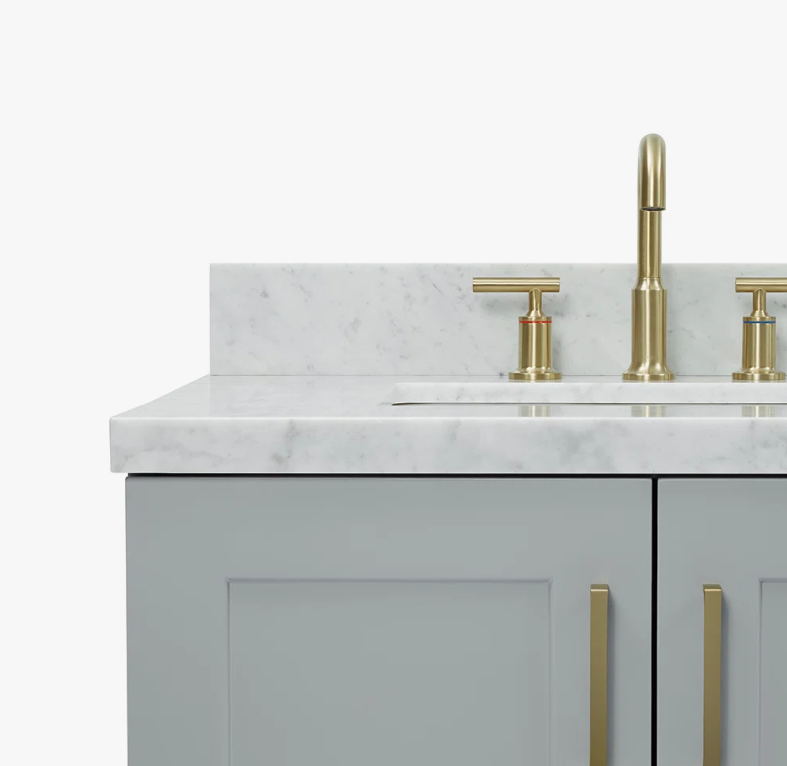 72 Inch Light Gray Shaker Double Undermount Sink Bathroom Vanity, White Quartz Countertop & Brushed Gold Hardware