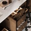 9 72 Inch Walnut Oak Shaker Double Undermount Sink Bathroom Vanity, White Quartz Countertop & Brushed Gold Hardware