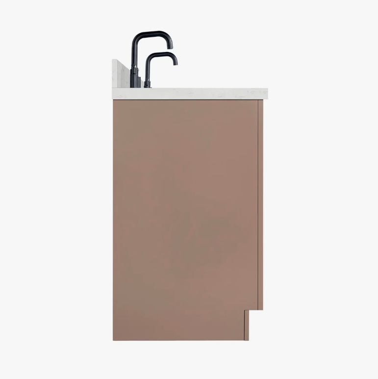 72 Inch Dusty Pink Shaker Double Undermount Sink Bathroom Vanity, White Quartz Countertop & Matte Black Hardware