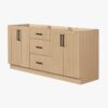 72 Inch Natural Oak Shaker Double Undermount Sink Bathroom Vanity, White Quartz Countertop & Matte Black Hardware