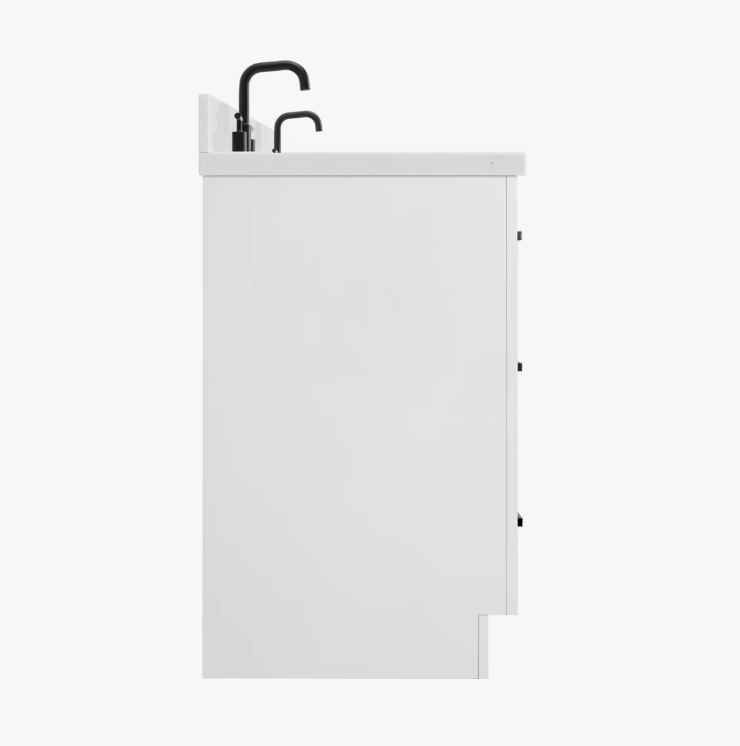 9 72 Inch Pure White Shaker Double Undermount Sink Bathroom Vanity, White Quartz Countertop & Matte Black Hardware