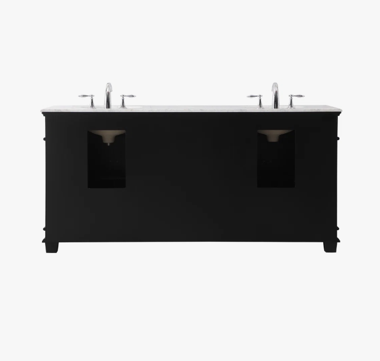 72 Inch Traditional Matte Black Double Sink Bathroom Vanity, Carrara Marble Countertop & Chrome Hardware