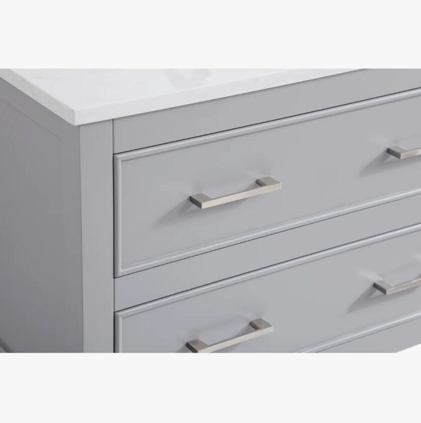 9 Light Gray Open Shelf Bathroom Vanity with White Quartz Countertop