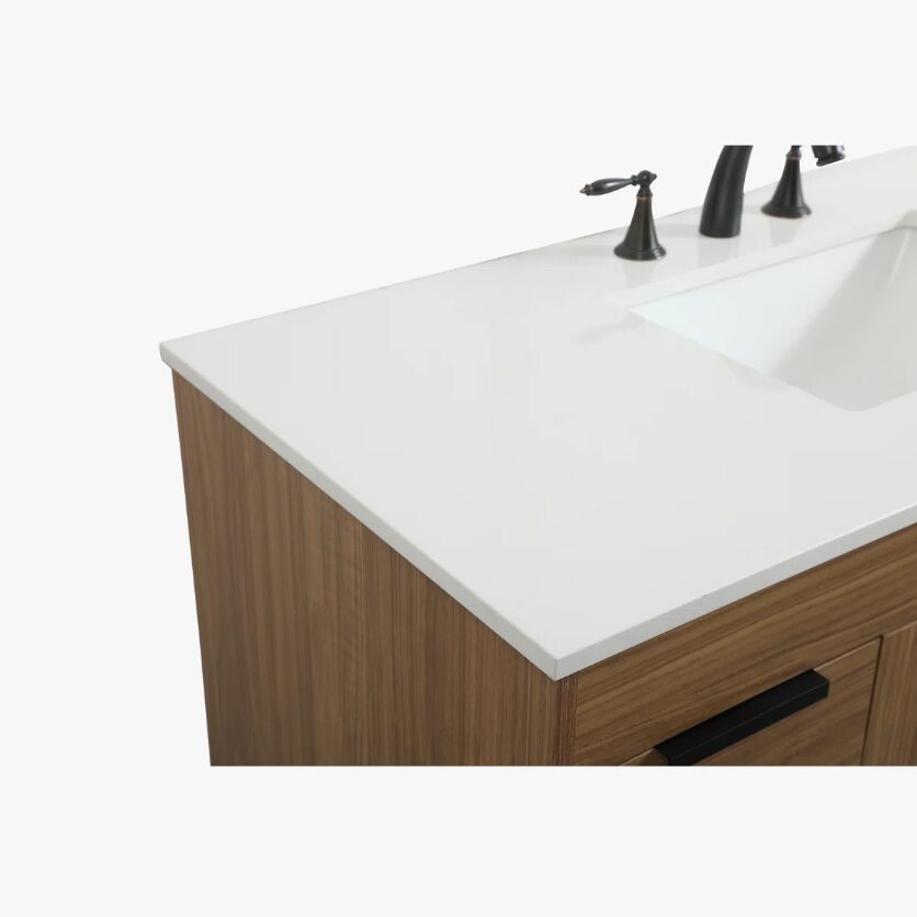 Mid-Century Modern Single Sink Walnut Bathroom Vanity Cabinet