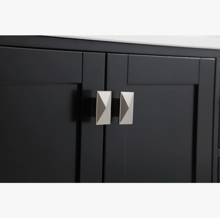 Modern Single Sink Black Bathroom Vanity Cabinet with Silver Hardware