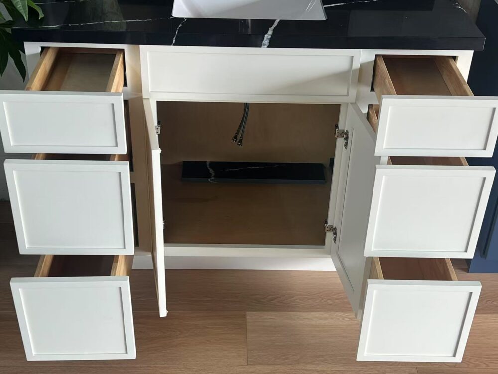 48" White Shaker Double Sink Bathroom Vanity Base Cabinet